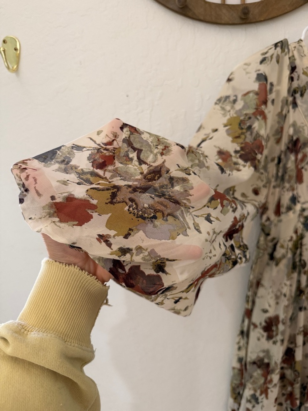 Storia Earthy Floral Flowy Boho Mid Maxi Tie Back Blouson Tiered Dress Small - Picture 3 of 6